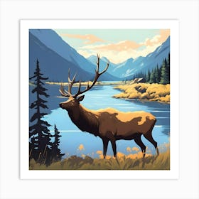 Elk By The Lake Art Print