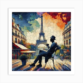 Abstract Puzzle Art French man in Paris 3 Art Print