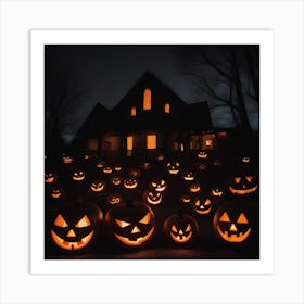 Halloween Pumpkins In Front Of A House Art Print