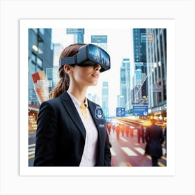 Business Woman In Virtual Reality Glasses Art Print