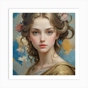 Girl With Flowers Painting Art Print