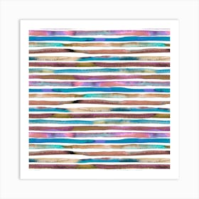 Watercolor Stripes Blue Purple 2 Square Art Print
