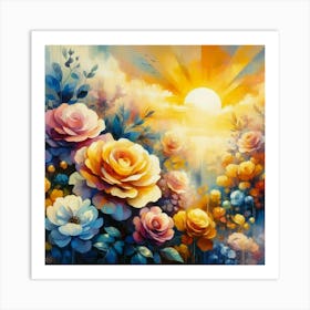 Colorful roses in sunset oil painting abstract painting art 3 Art Print