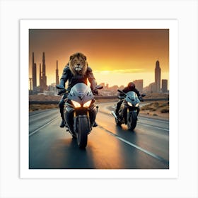 Lion On A Motorcycle 3 Art Print