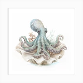Storybook Style Octopus Resting In The Sand Art Print