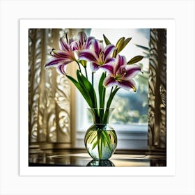 Purple Lilies In A Vase Art Print