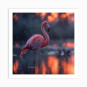 Flamingo At Sunset 6 Art Print