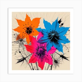 Andy Warhol Style Pop Art Flowers Love In A Mist Nigella 4 Square Art Print