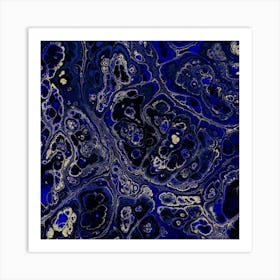 Blue And Gold Marble Art Print