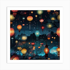 Chinese Lanterns At Night Art Print