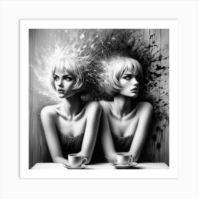 Two Women Drinking Coffee Art Print