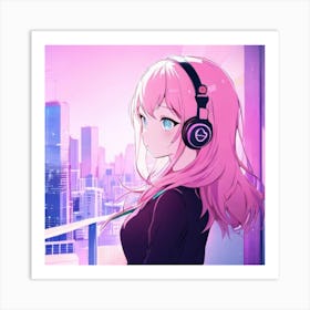 Anime Girl With Headphones 1 Art Print