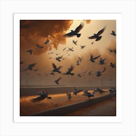 Pigeons In The Park 2 Art Print