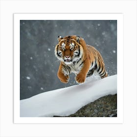 Tiger In Snow Art Print