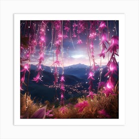 Pink Flowers In The Forest Art Print