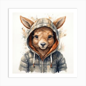 Watercolour Cartoon Elk In A Hoodie 1 Art Print