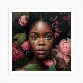 Black Woman With Flowers 2 Art Print