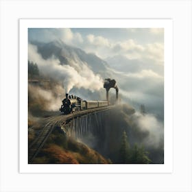 Train In The Fog paintings art print Art Print