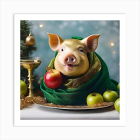 STILL LIFE PIG CHRISTMAS Art Print