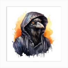 Watercolour Cartoon Crow In A Hoodie 2 Art Print