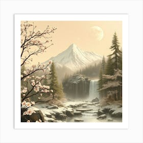 Cherry Blossoms In The Mountains Art Print