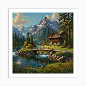 Cabin In The Mountains 4 Art Print