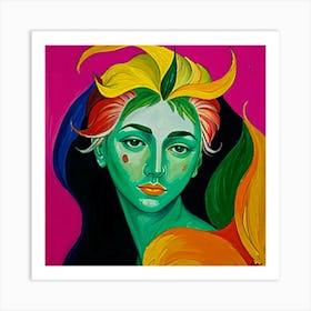 Woman With Colorful Hair Art Print