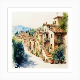 Watercolor Of Italian Village Art Print