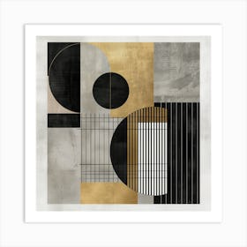 Abstract Geometric Shapes in Gold and Black Art Print