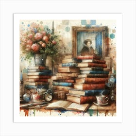 Books And Flowers 1 Art Print