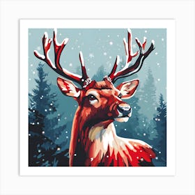 Majestic Christmas Reindeer Illustration: Festive Winter Art for Home Décor Art Print