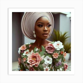 Nigerian Woman In Floral Dress Art Print