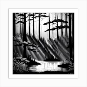 Black And White Forest, black and white art, forest landscape Art Print