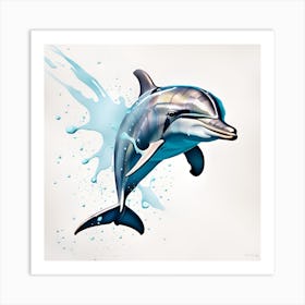 Dolphin Splash Watercolor Dripping Art Print