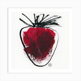 Strawberry  painting minimal contemporary modern red black paint ink simple square kitchen still life 2 Art Print
