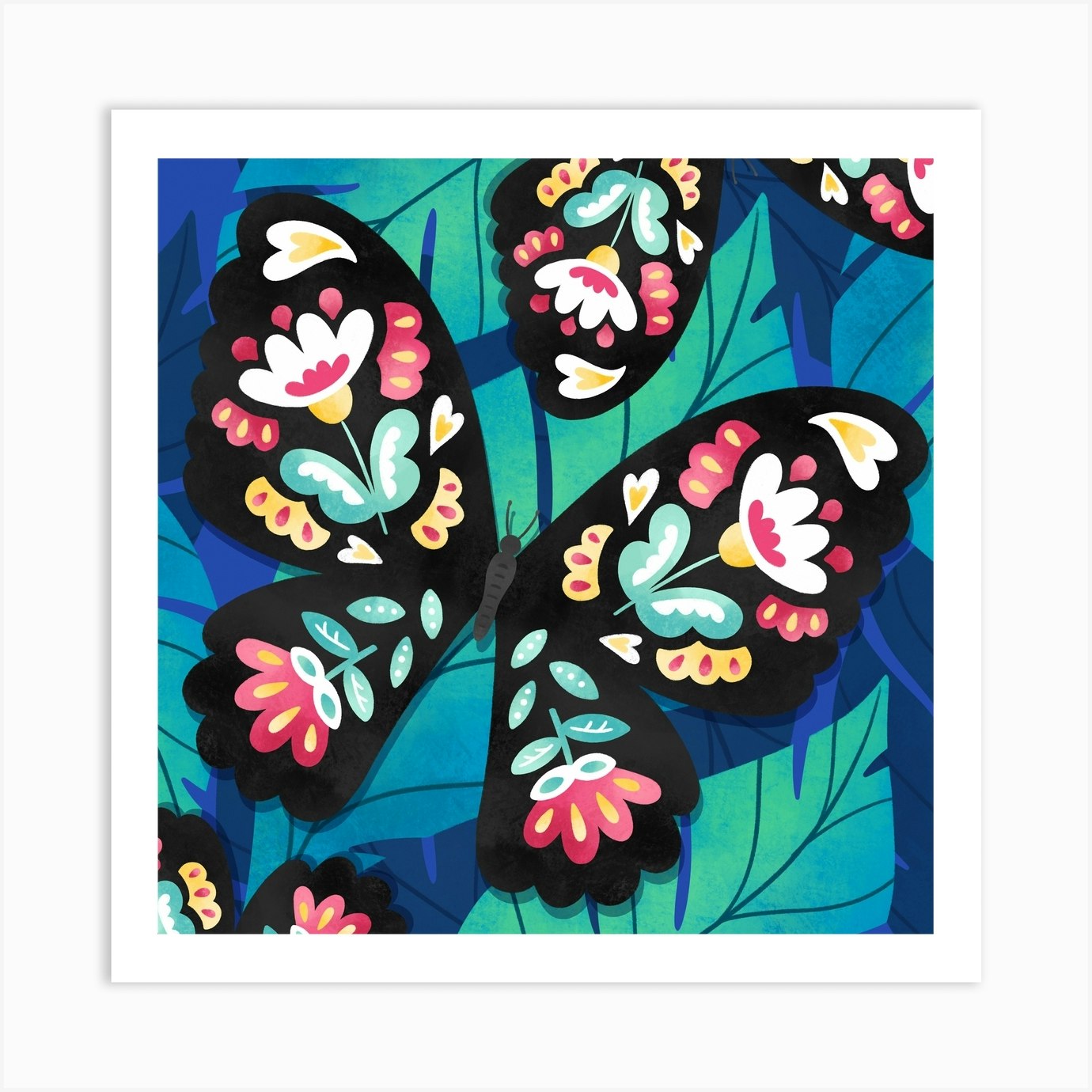 Download Rainbow Floral Butterfly Square Art Print By Noonday Design Fy