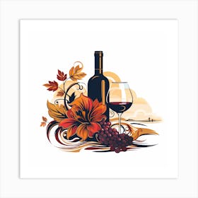 Wine Bottle And Flowers Art Print