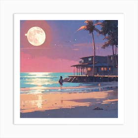 Moonlit Beach Art Print