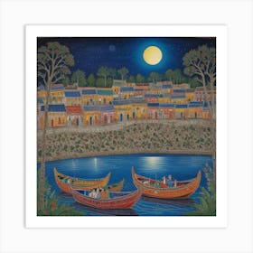 Moonlight In The Village Art Print