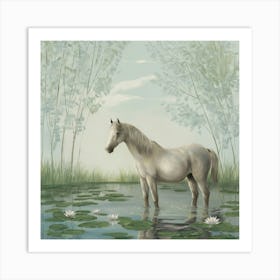 White Horse In Water 5 Art Print