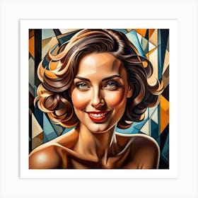 Woman Smiles Cubism Style Art Print