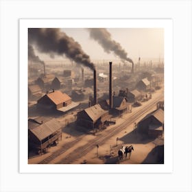 Western Town In Texas With Horses No People Isometric Digital Art Smog Pollution Toxic Waste Art Print