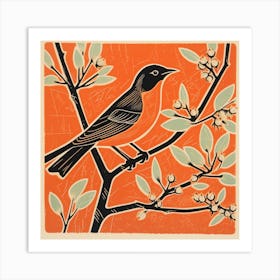 Retro Bird Lithograph Cedar Waxwing 3 Art Print