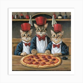 Whiskered Waiters Pizza Party Print Art Art Print