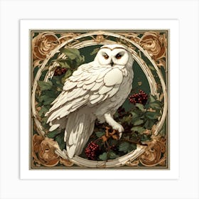 White Owl with elderberries Art Print