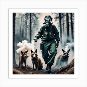 Man With Gas Mask In The Forest Art Print