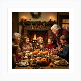 A Heartwarming Depiction Of A Multigenerational Family Reveling In Their Thanksgiving Gathering Lov (2) Art Print