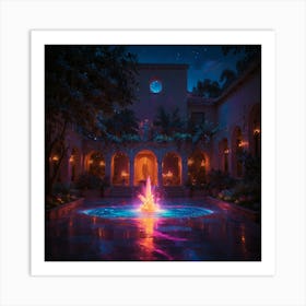 Fountain At Night 6 Art Print