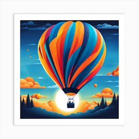 Hot Air Balloon, Adventure travel, hot air balloon, Balloon, Flying, Colorful, Beautiful, Adventure, Tranquility, vector art, digital art, Colorful hot air balloon in the sky,  Art Print