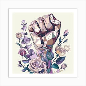 Strong Fist Geometric Art Floral Women Support Other Women Art Print